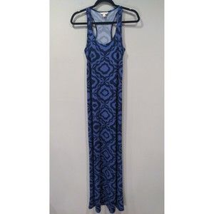 Tori Richard Honolulu Womens Size S Sleeveless Maxi Dress Blue Geometric Print